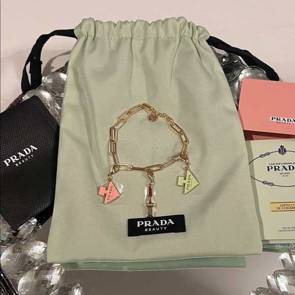 Prada Gold and Pink Charm Bracelet with Pouch & Sample - Picture 3 of 9